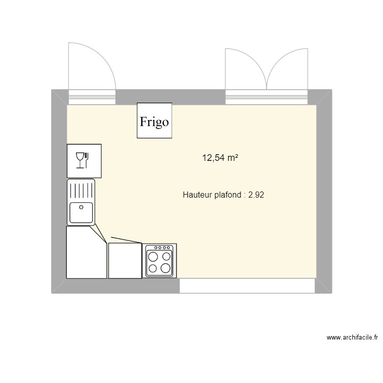 cuisine Kelly. Plan de 1 pièce et 13 m2