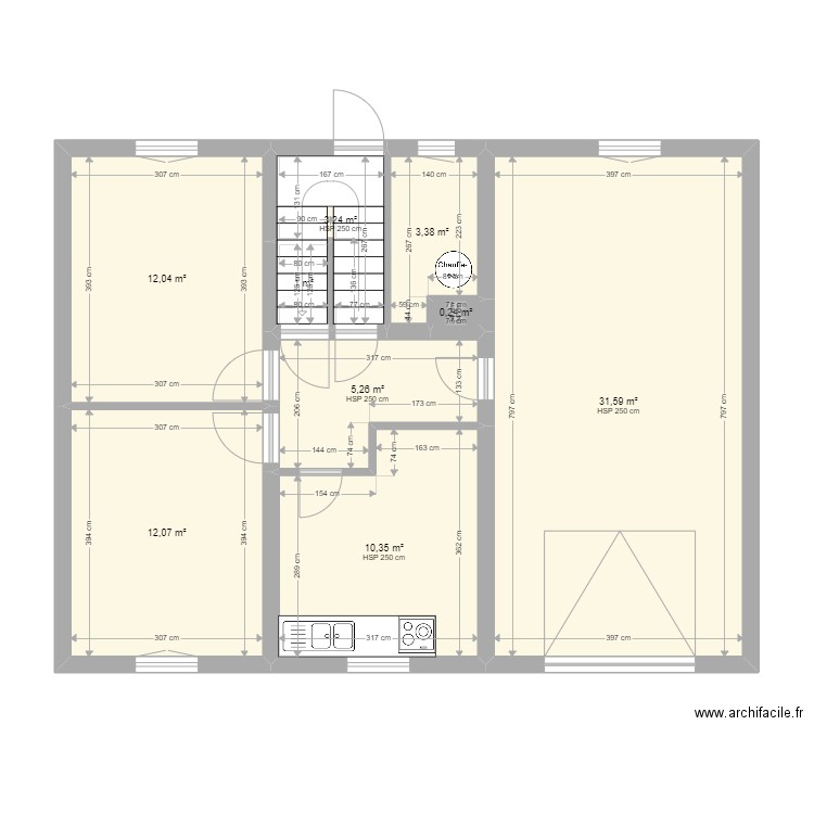 RDJ - Maison Meaux - existant. Plan de 9 pièces et 79 m2