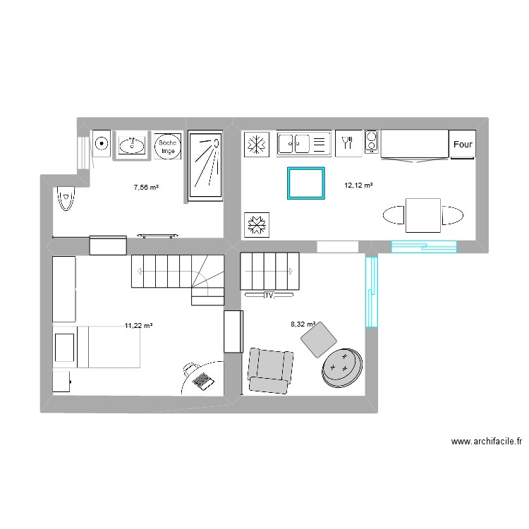 terrarium. Plan de 4 pièces et 39 m2