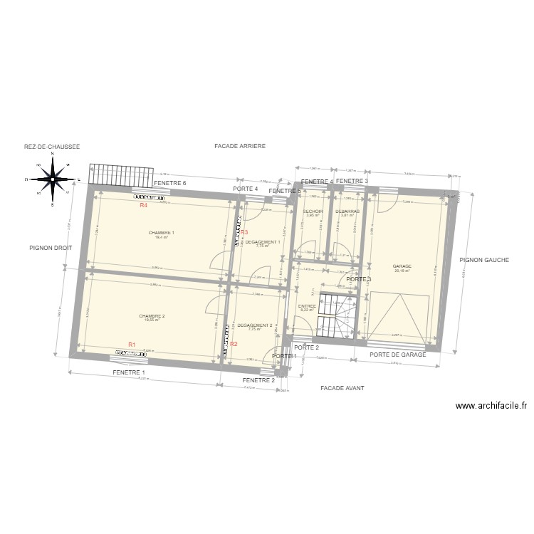 plan RDC Dufriche-Soihili. Plan de 9 pièces et 91 m2