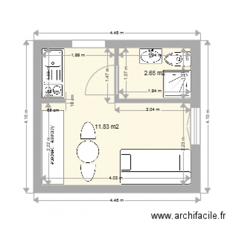 Studio 14m2 . Plan de 0 pièce et 0 m2