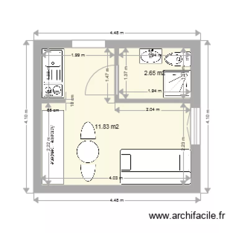 Studio 14m2 . Plan de 