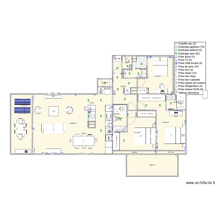 Santa Clara 2 face mer nousV6. Plan de 18 pièces et 120 m2