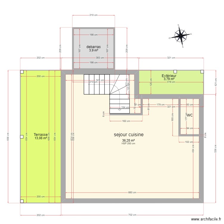 masse. Plan de 4 pièces et 57 m2