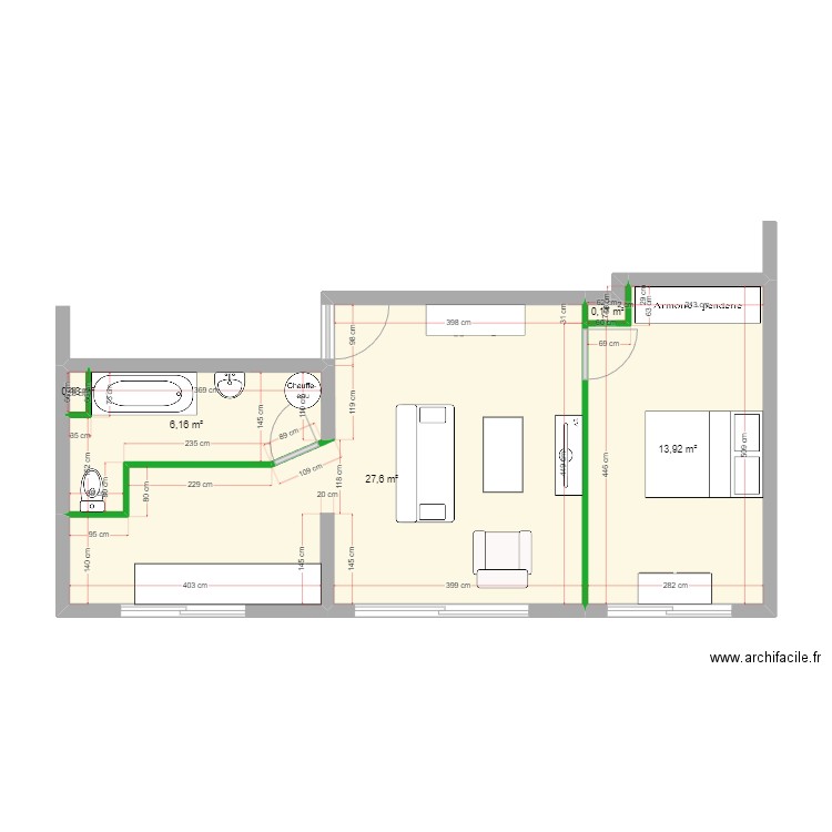 gpv 5. Plan de 5 pièces et 48 m2