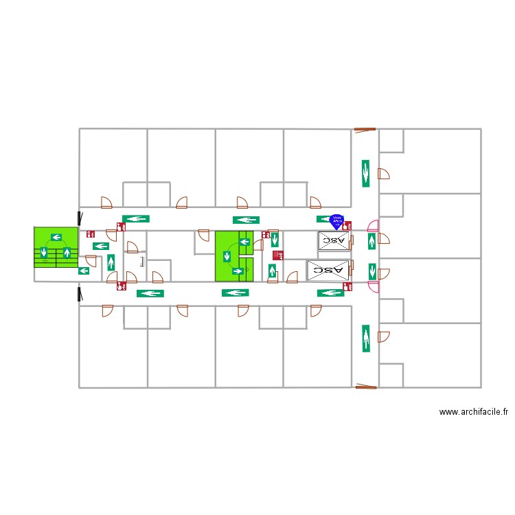 2eme au 8eme etage bouteille 58 droit asc de 8 à 12. Plan de 3 pièces et 21 m2