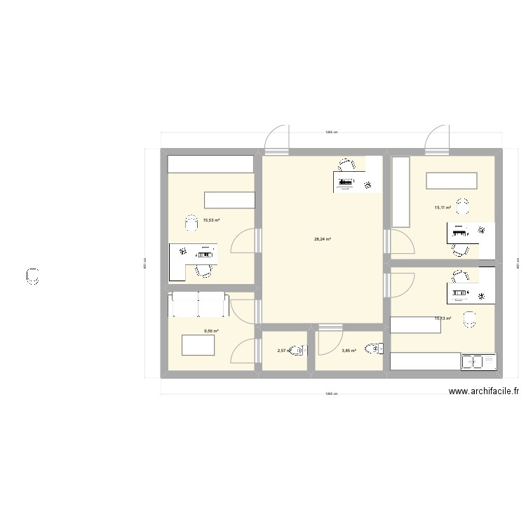 plan V3. Plan de 7 pièces et 90 m2