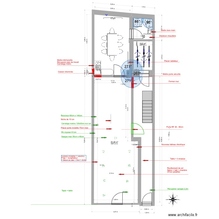 Victoire 52 commerce. Plan de 2 pièces et 42 m2