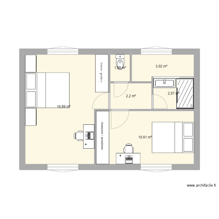 nouvel étage 3. Plan de 6 pièces et 36 m2