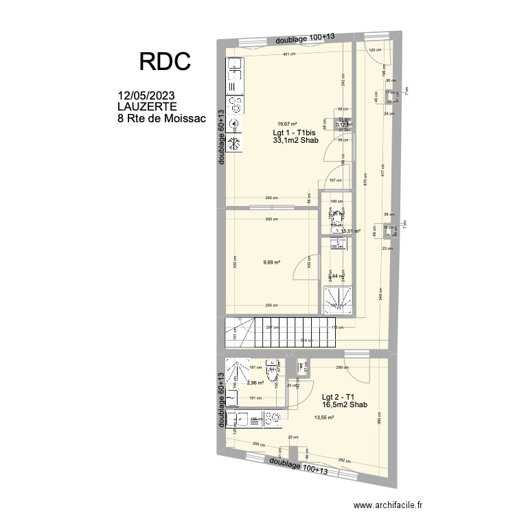 2023 05 12 LAUZERTE - DIVISION 4 LOTS . Plan de 29 pièces et 189 m2