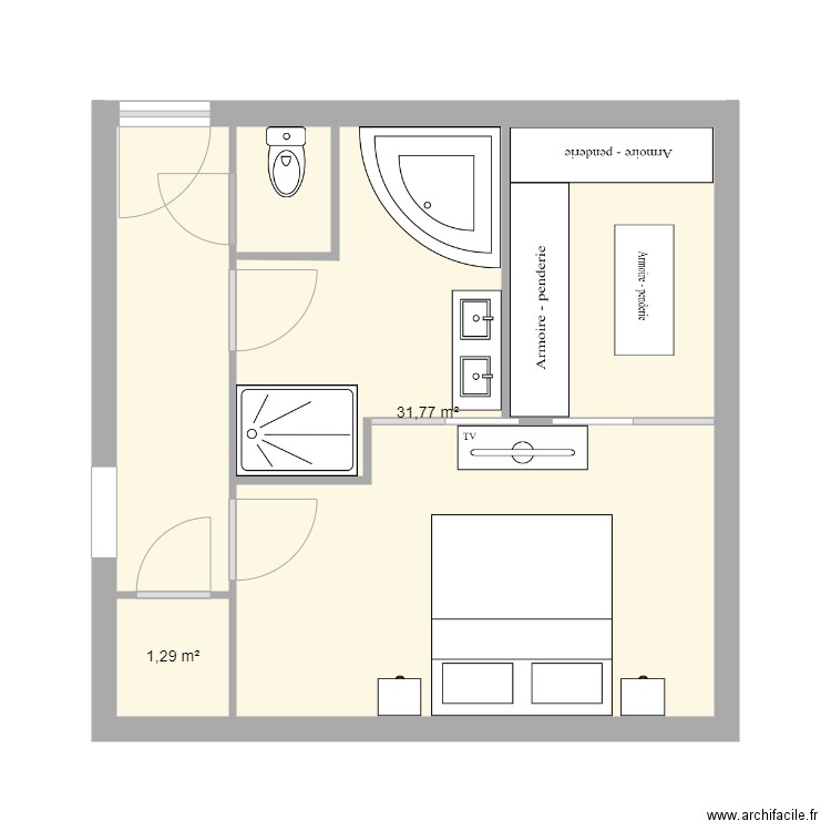 chambre8. Plan de 2 pièces et 33 m2