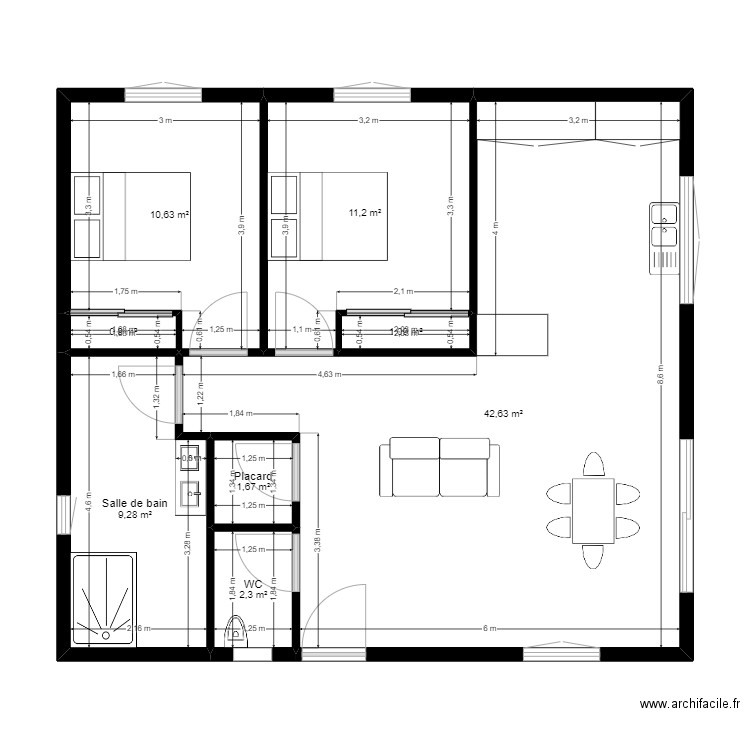 PROJET CHATENOIS. Plan de 8 pièces et 80 m2