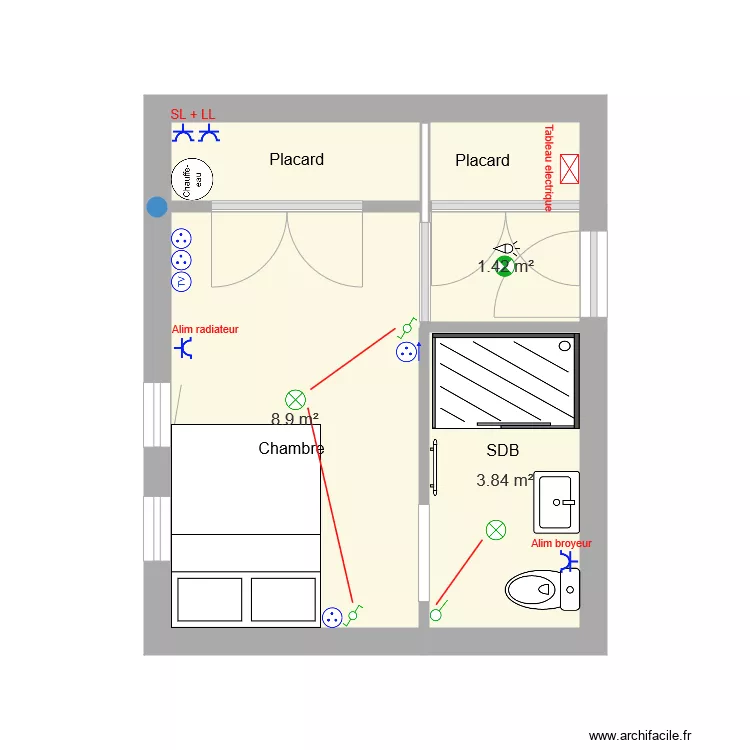 chambre papa Peyo. Plan de 