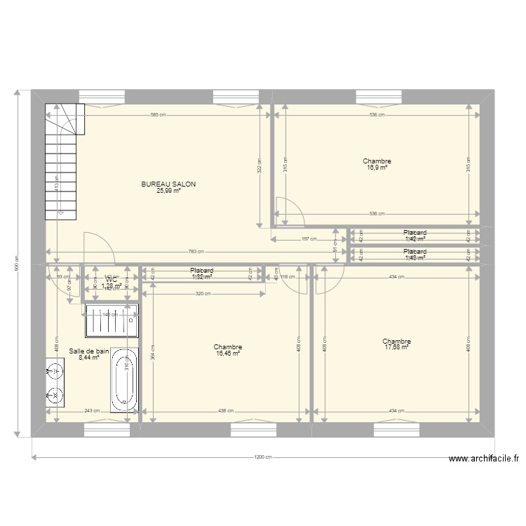 BLONDEAU COMBLES. Plan de 9 pièces et 91 m2