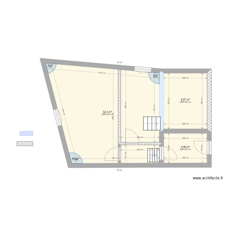 saint jean 400. Plan de 3 pièces et 46 m2