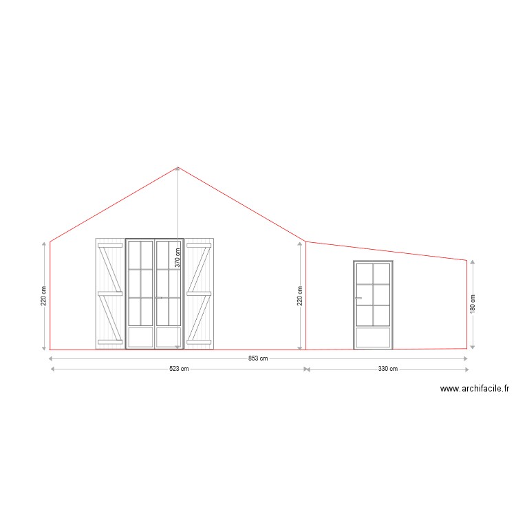 Façade sud. Plan de 0 pièce et 0 m2