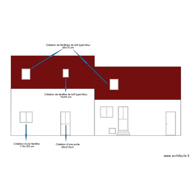 façade sud. Plan de 0 pièce et 0 m2