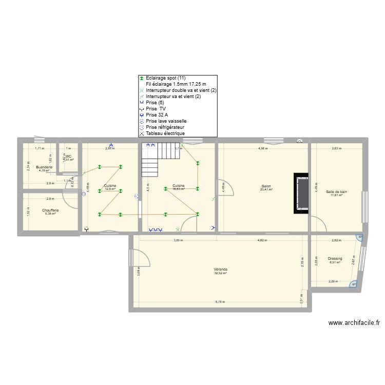 Plan élec Cuisine. Plan de 9 pièces et 112 m2