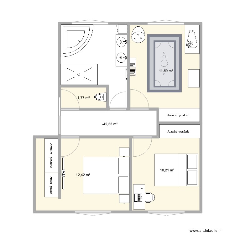 salle de bain Margot. Plan de 5 pièces et 41 m2