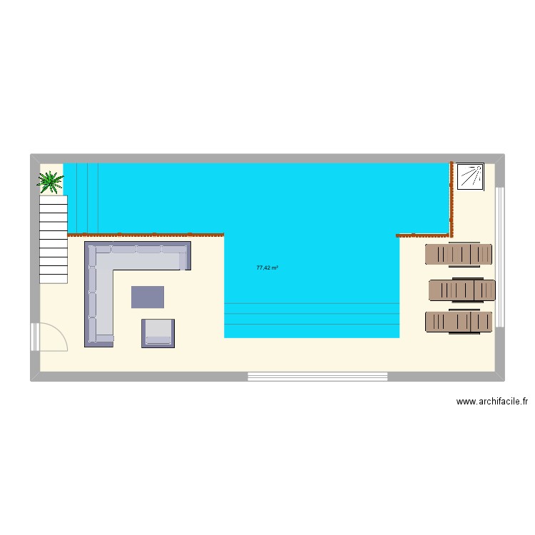 PISCINE. Plan de 1 pièce et 77 m2