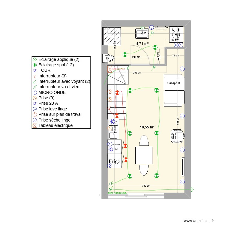 dallon annexe rdc. Plan de 2 pièces et 23 m2