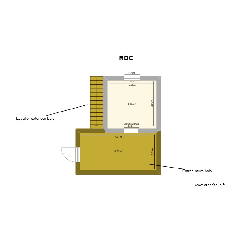 RDC crégy. Plan de 2 pièces et 20 m2