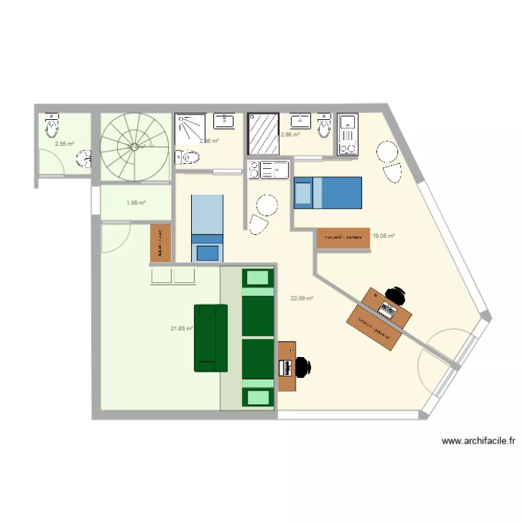 Chambres individuelles 2 dans pharmacie et extension. Plan de 