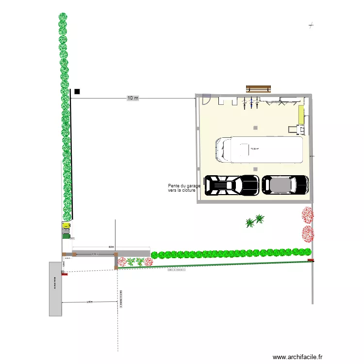 environnement garage. Plan de 1  et 72 m²