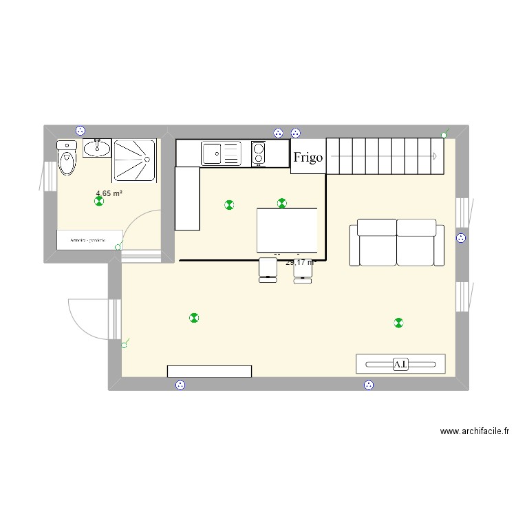 233. Plan de 2 pièces et 34 m2