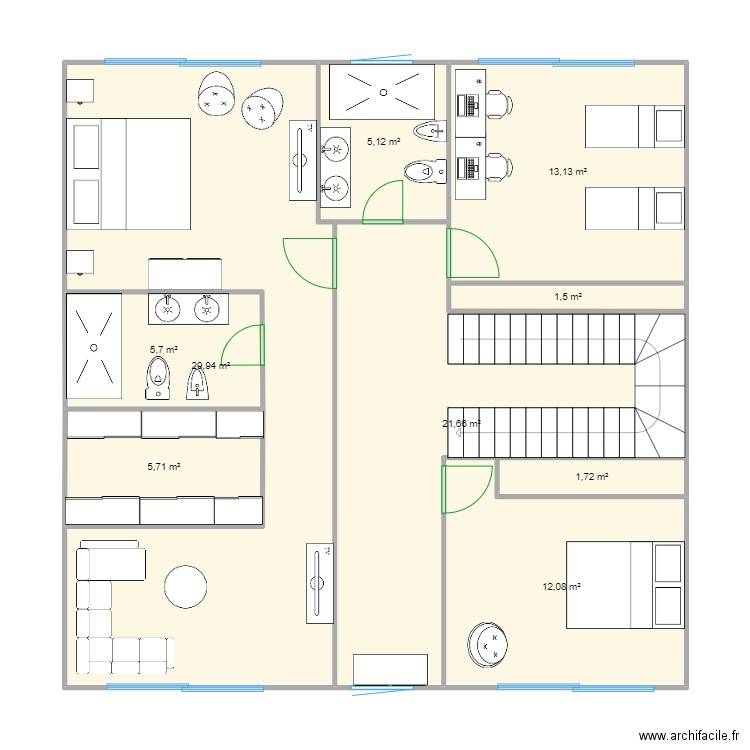 Maison 2. Plan de 9 pièces et 97 m2