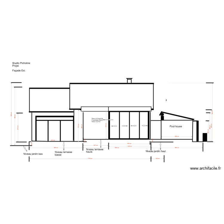 Studio Picholine Projet 02 19 3 Fa&ccedil;ade est . Plan de 