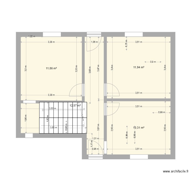 AnneDam 1er v0. Plan de 4 pièces et 47 m2