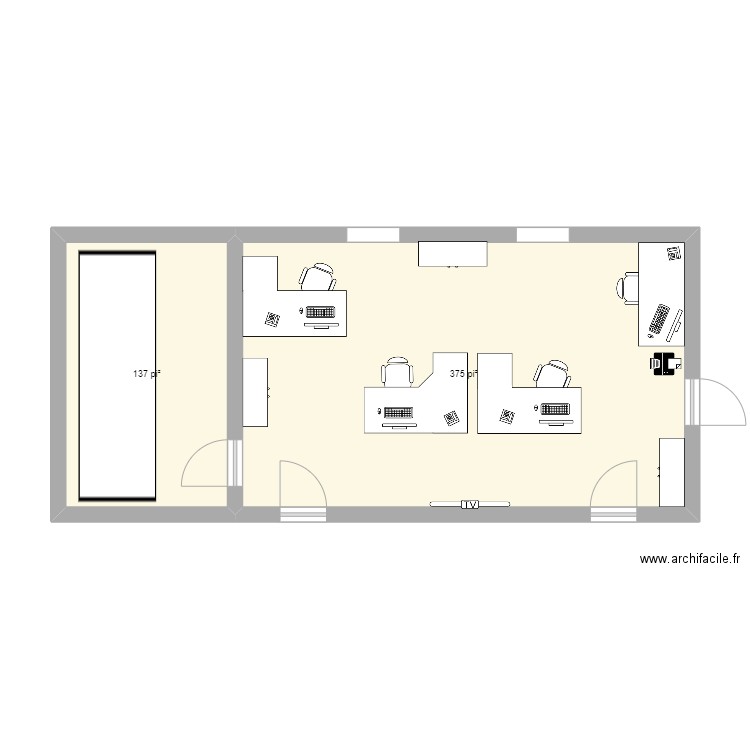 Montcalm. Plan de 2 pièces et 48 m2