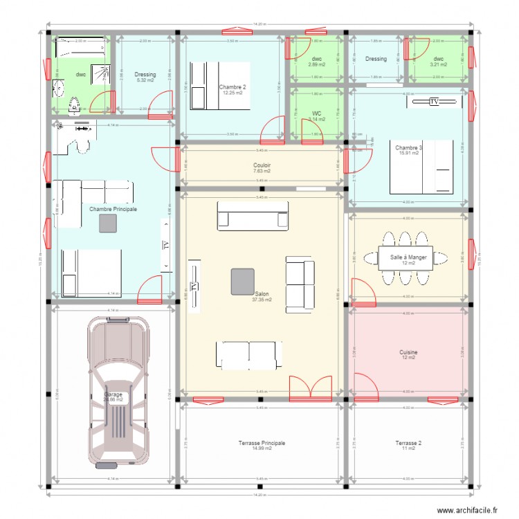 PROJET OUME. Plan de 16 pièces et 196 m2