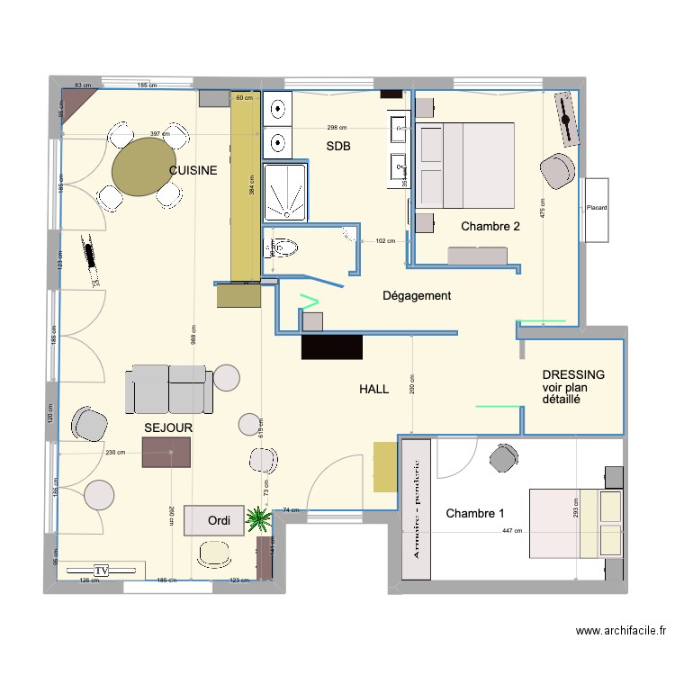 Salon Appartement. Plan de 1 pièce et 89 m2