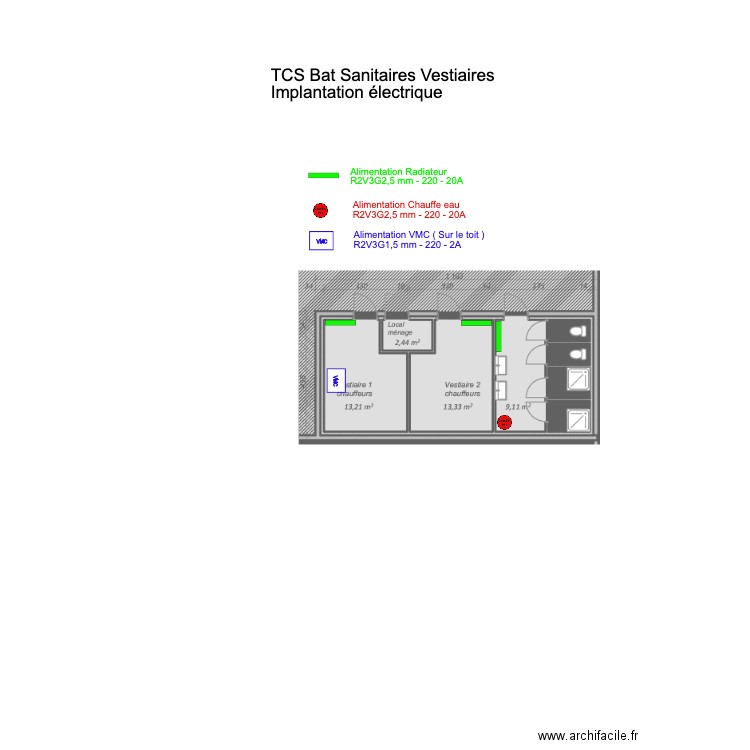 TCS Bat Sanitaires Vestiaires Implantation électrique. Plan de 0 pièce et 0 m2