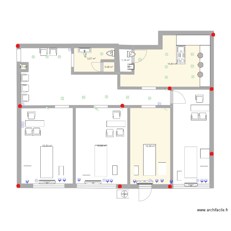 Uccle 2last2. Plan de 8 pièces et 64 m2