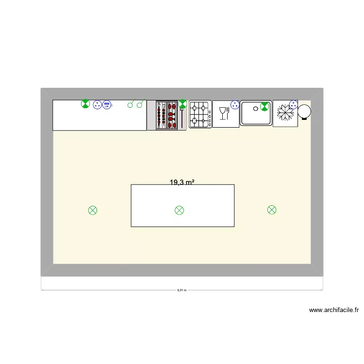 cuisine d\'&eacute;t&eacute;. Plan de 1  et 19 m²