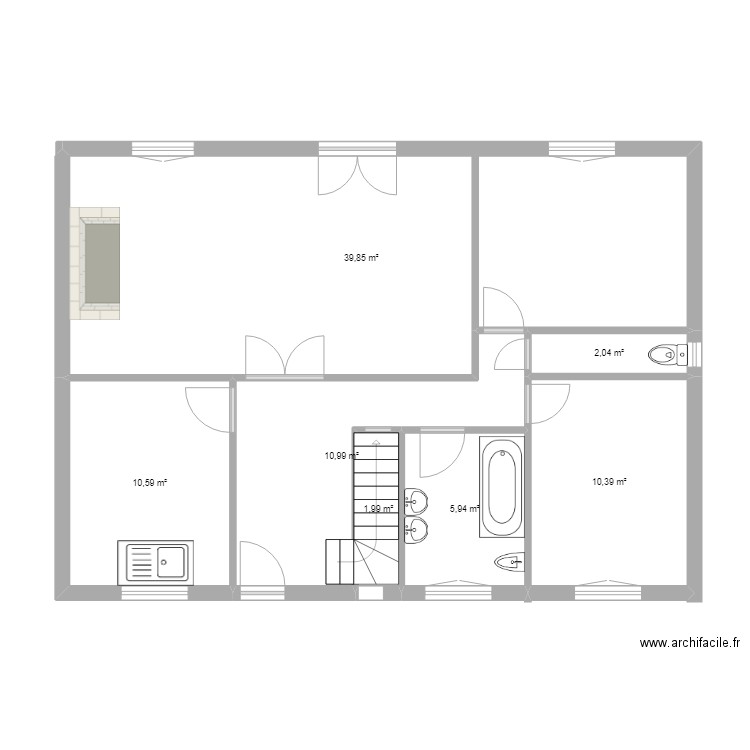 rez de chaussé. Plan de 7 pièces et 82 m2