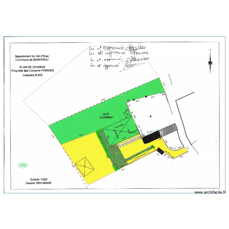 cadastre B625 lot A. Plan de 