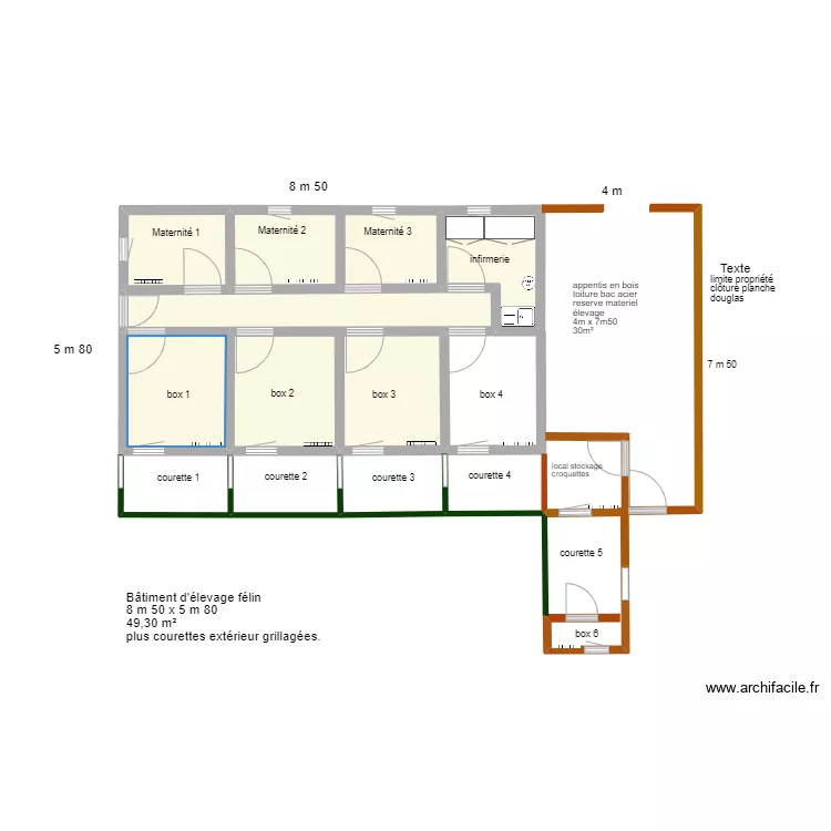 BATIMENT AGRICOLE ELEVAGE FELIN. Plan de 
