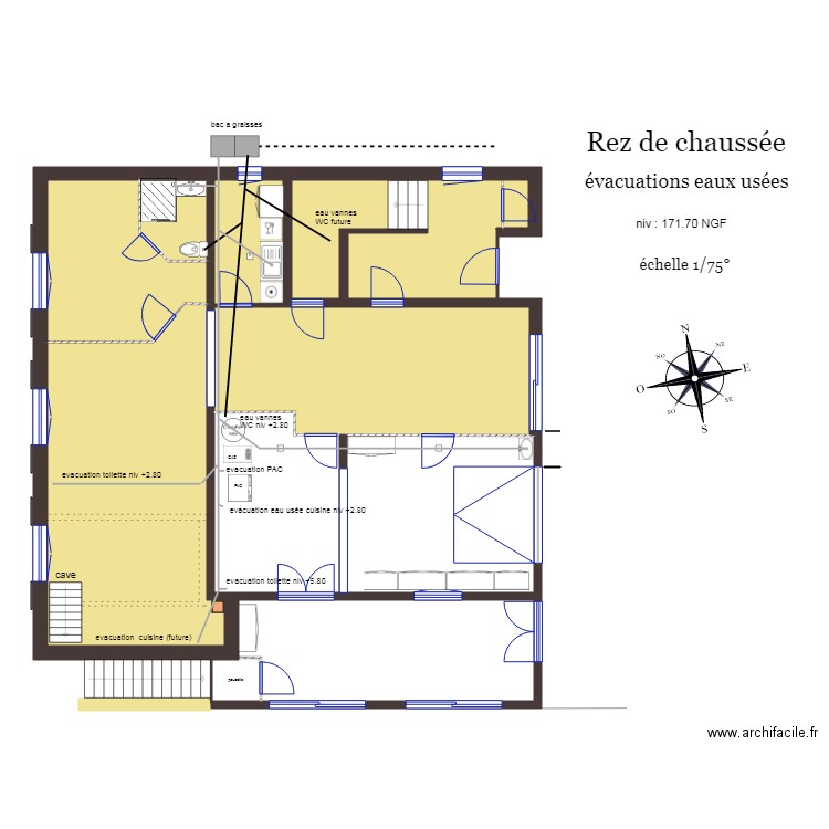 Rez de Chaussée évacuations eaux usées. Plan de 0 pièce et 0 m2