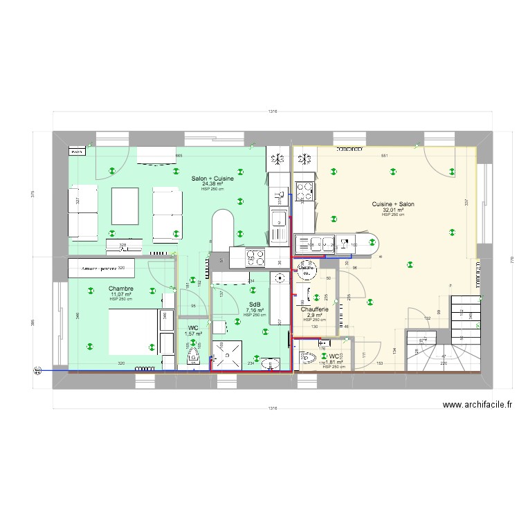 Cotations RDC Projet 7. Plan de 8 pièces et 81 m2