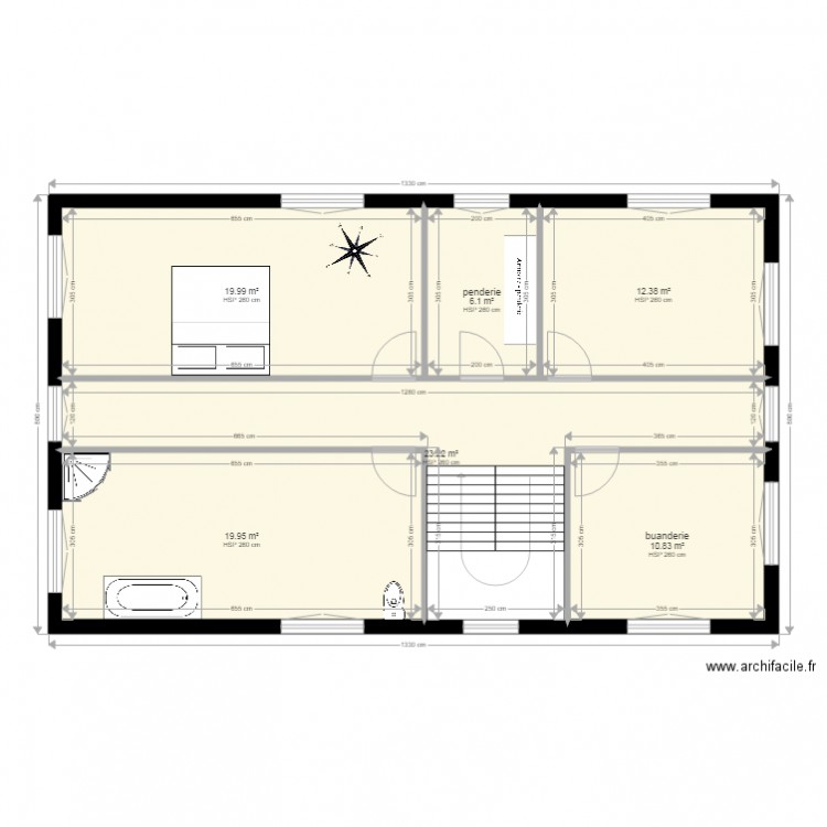 elts étage projet V4. Plan de 6 pièces et 92 m2