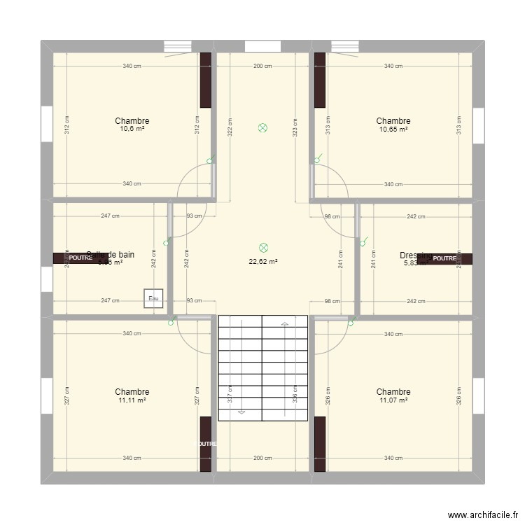 Etage 2. Plan de 7 pièces et 78 m2