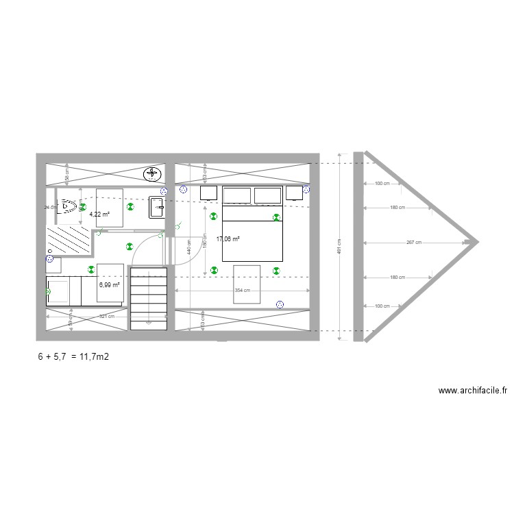chambre sous combles. Plan de 0 pièce et 0 m2