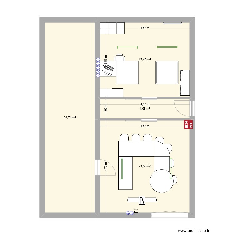 plan bureau option 2. Plan de 4 pièces et 68 m2