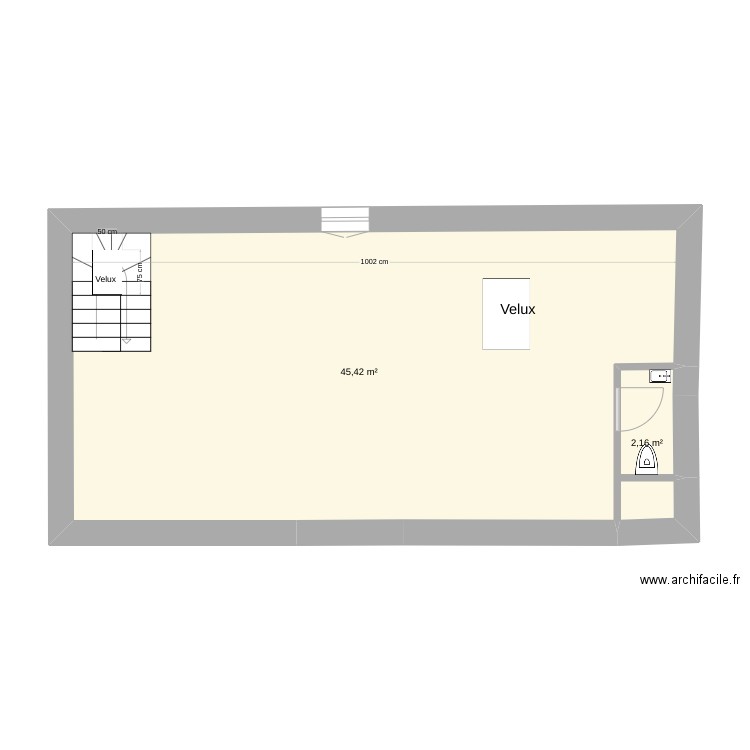 dortoir. Plan de 2 pièces et 48 m2