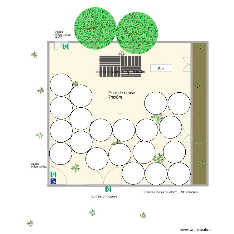 Pavillon des Oliviers implantation 200 personnes  table 170cm. Plan de 0 pièce et 0 m2