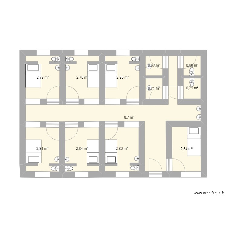 Dormitorios femenil. Plan de 12 pièces et 31 m2